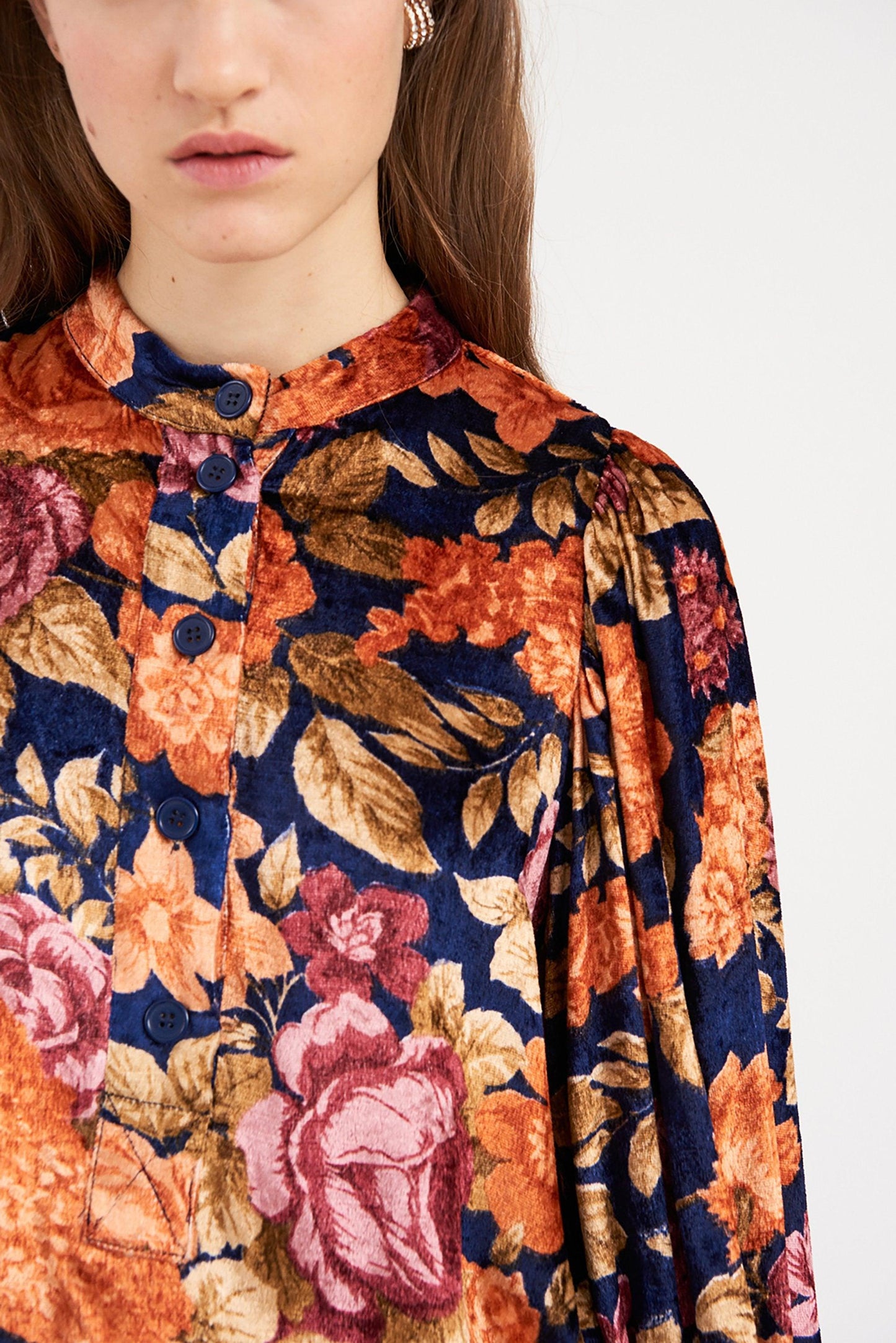 Camino Floral Print Blouse - Navy Blue