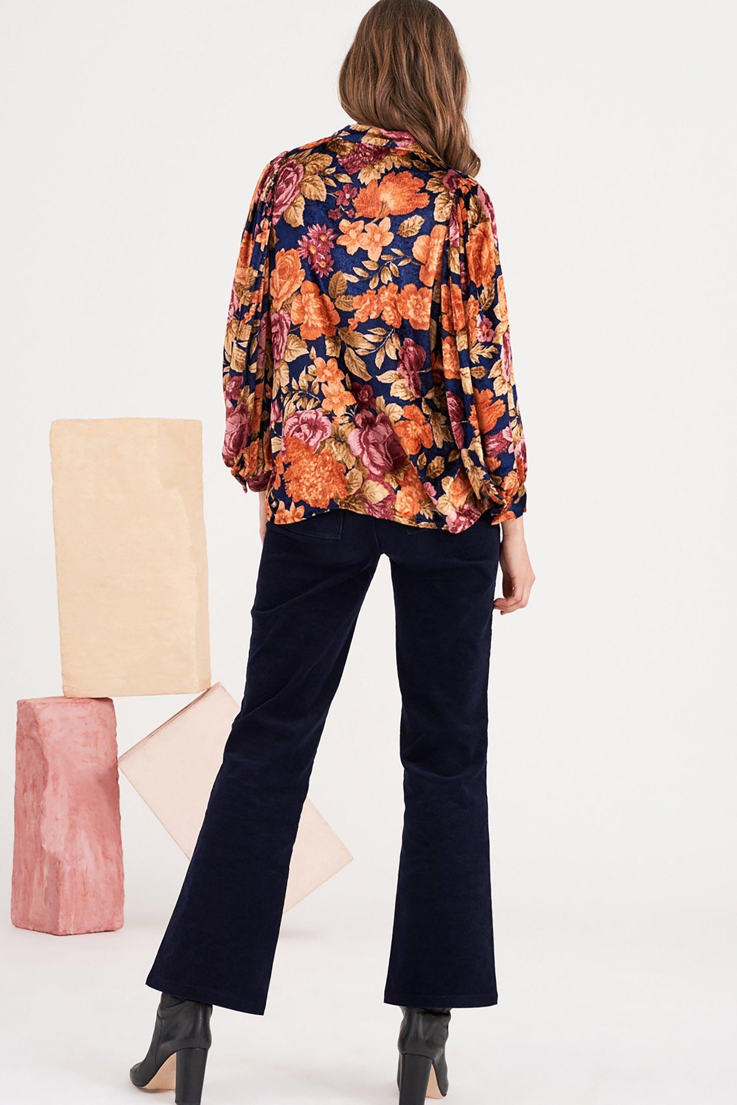 Camino Floral Print Blouse - Navy Blue