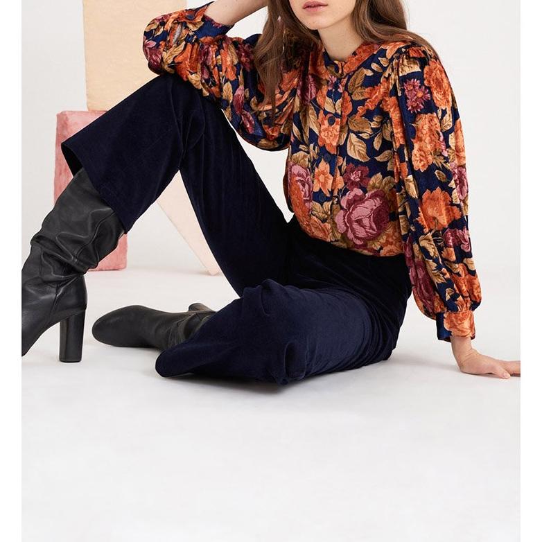 Camino Floral Print Blouse - Navy Blue
