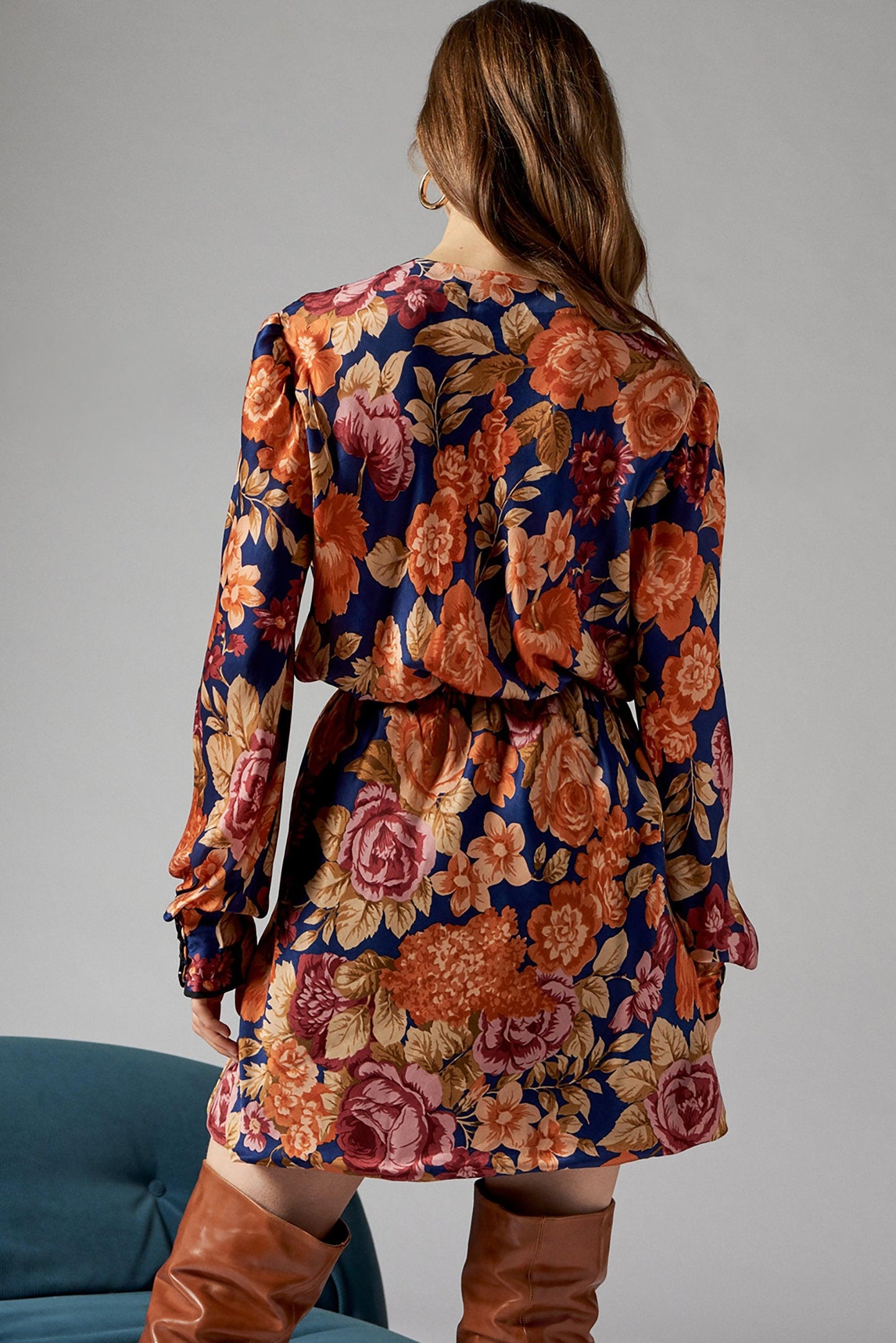 Camille Floral Print Wrap Dress - Navy Blue