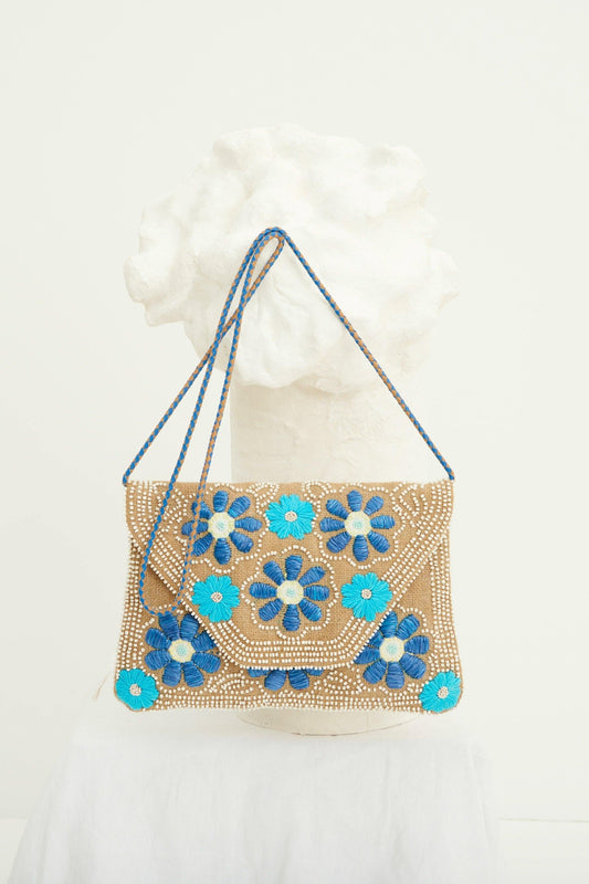 Cartera de mano bordada Yuke - Azul