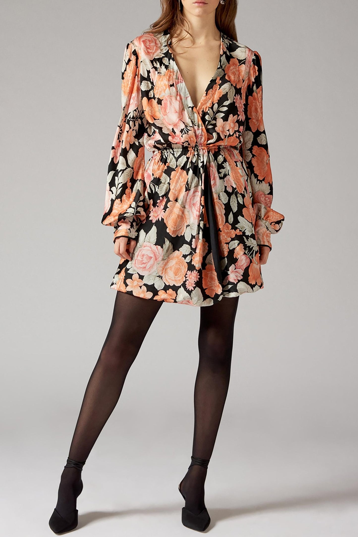 Camille Floral Print Wrap Dress - Black