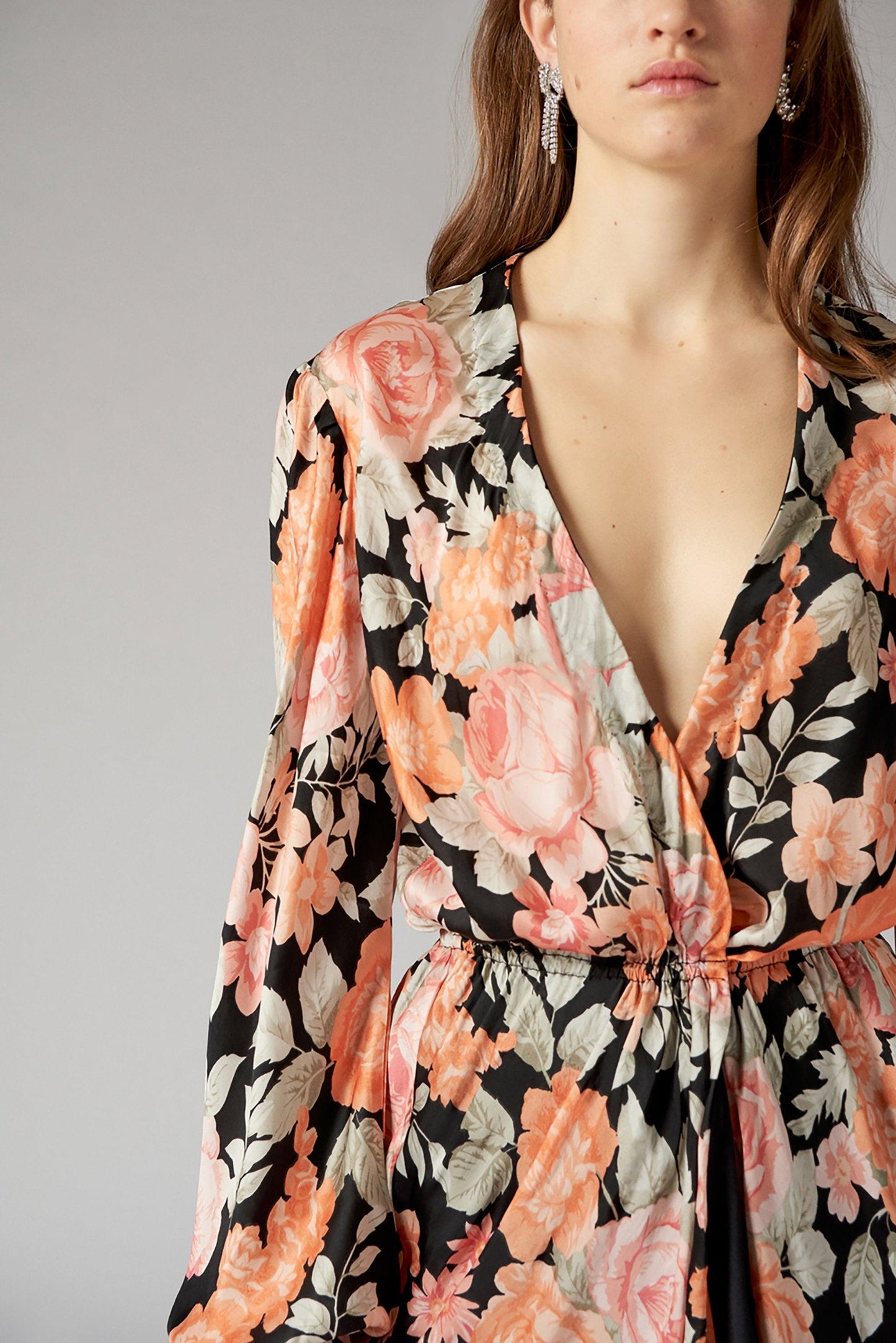 Camille Floral Print Wrap Dress - Black