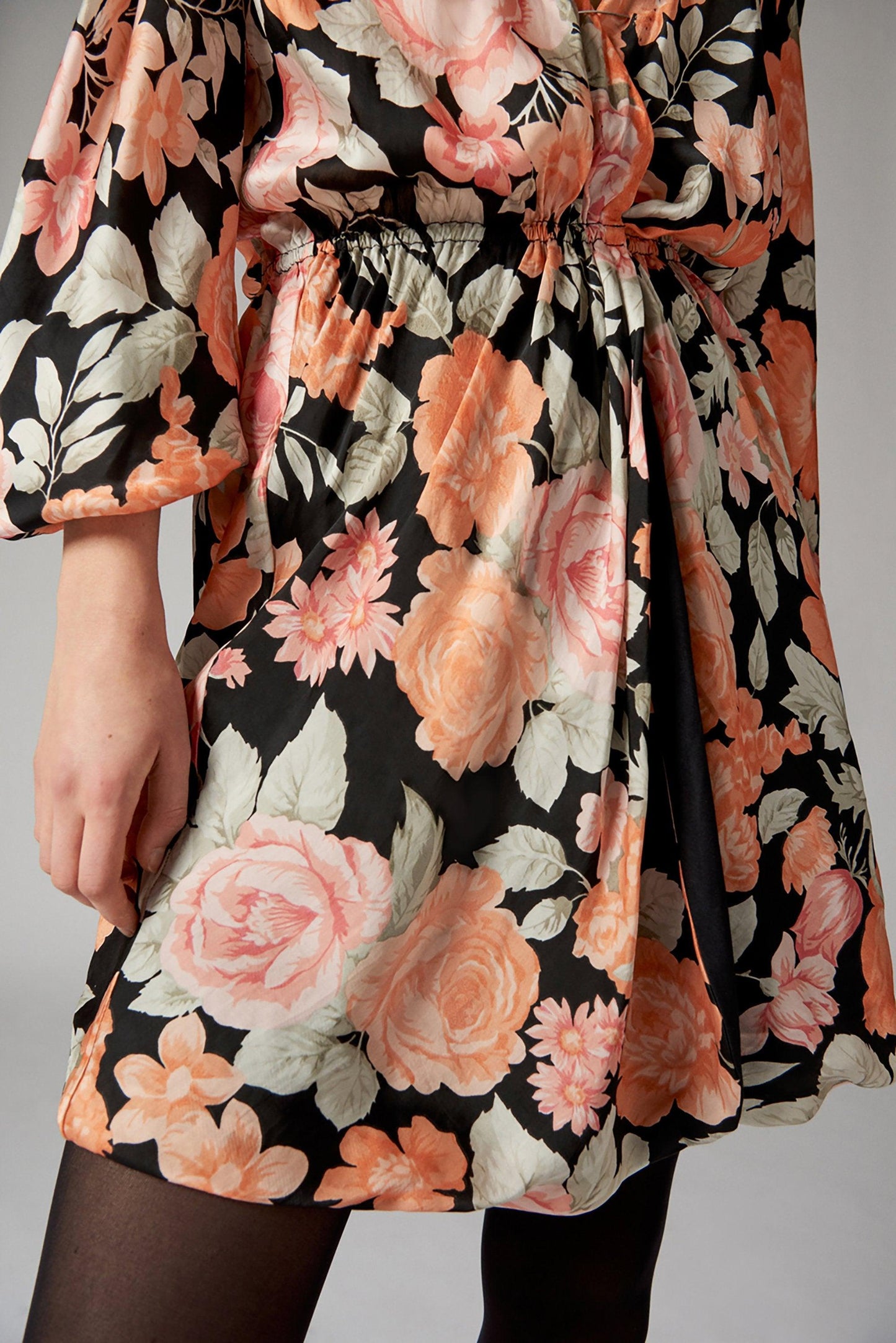 Camille Floral Print Wrap Dress - Black