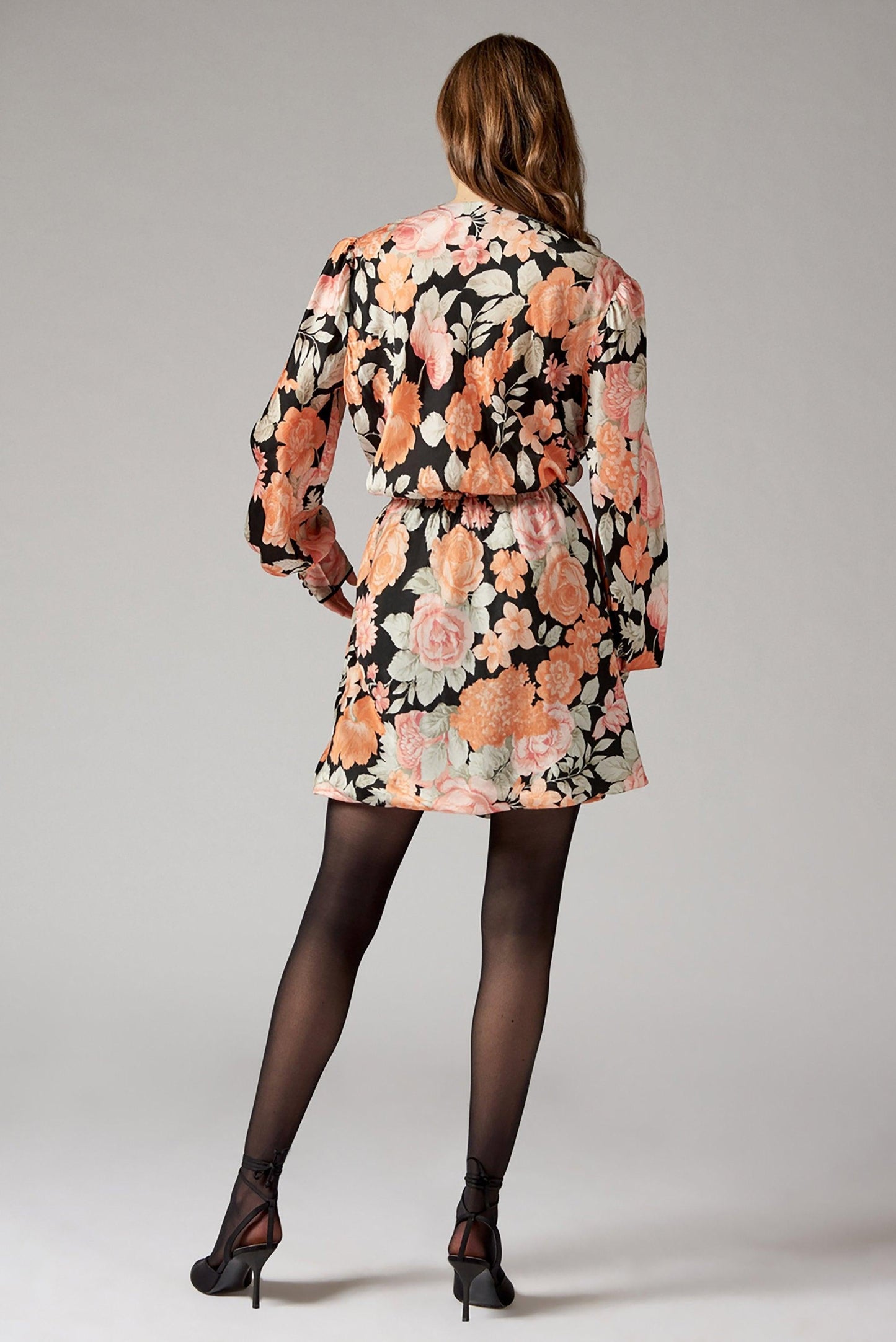 Camille Floral Print Wrap Dress - Black