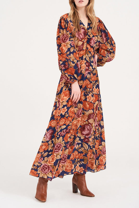 Camille Floral Print Maxi Dress - Navy Blue