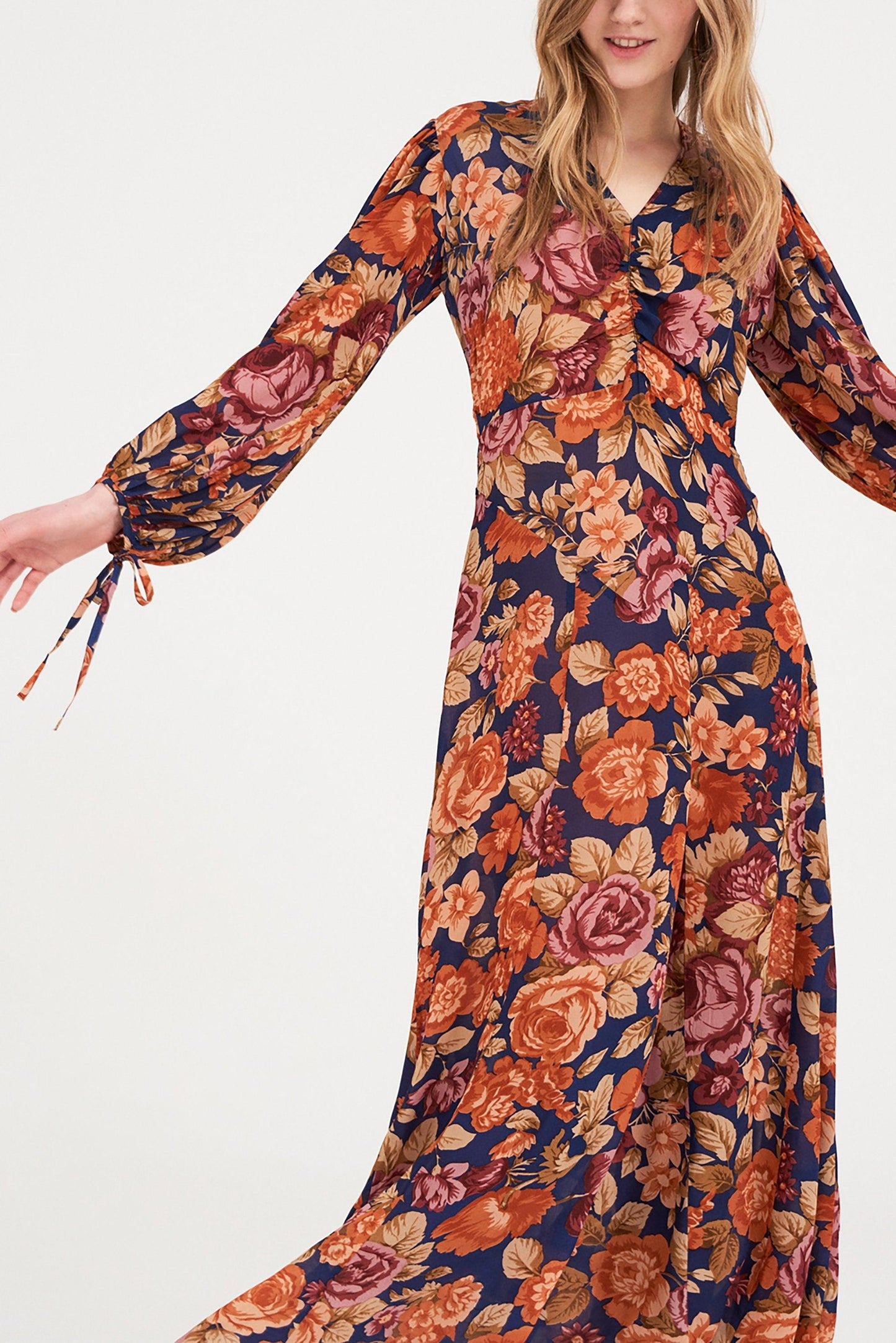 Camille Floral Print Maxi Dress - Navy Blue