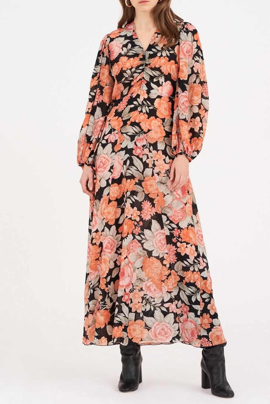Camille Floral Print Maxi Dress - Black