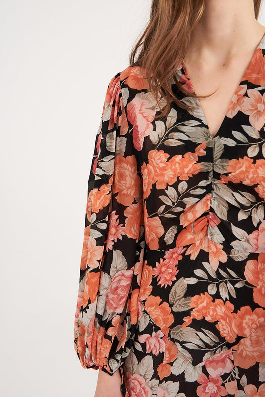 Camille Floral Print Maxi Dress - Black