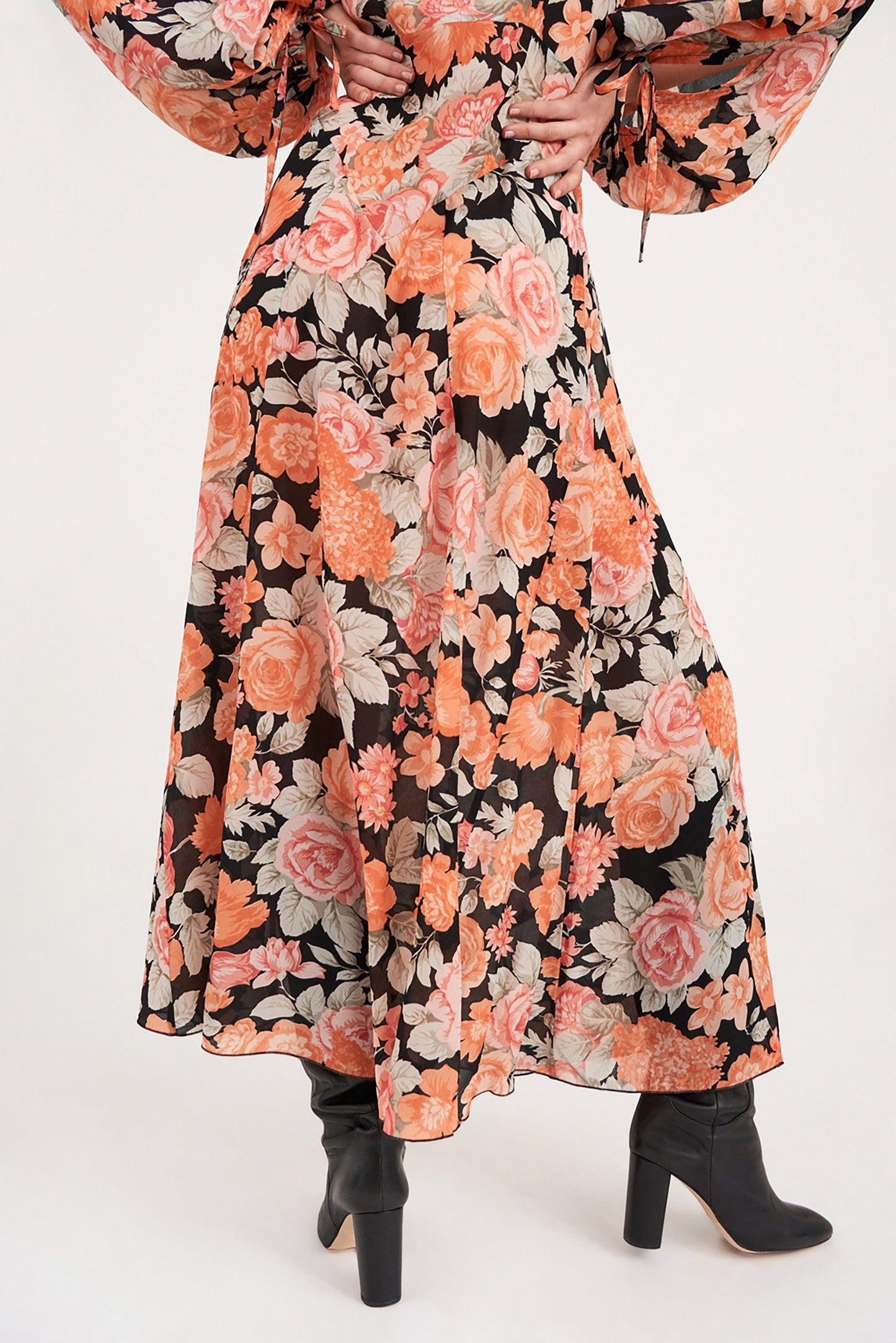 Camille Floral Print Maxi Dress - Black