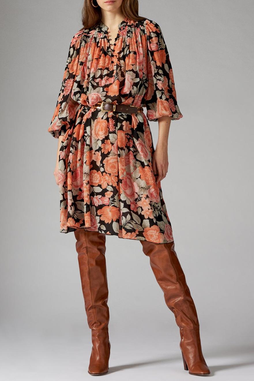 Camille Floral Print Dress - Black