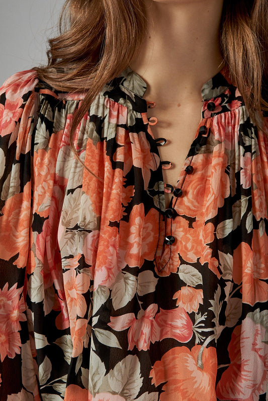 Camille Floral Print Dress - Black