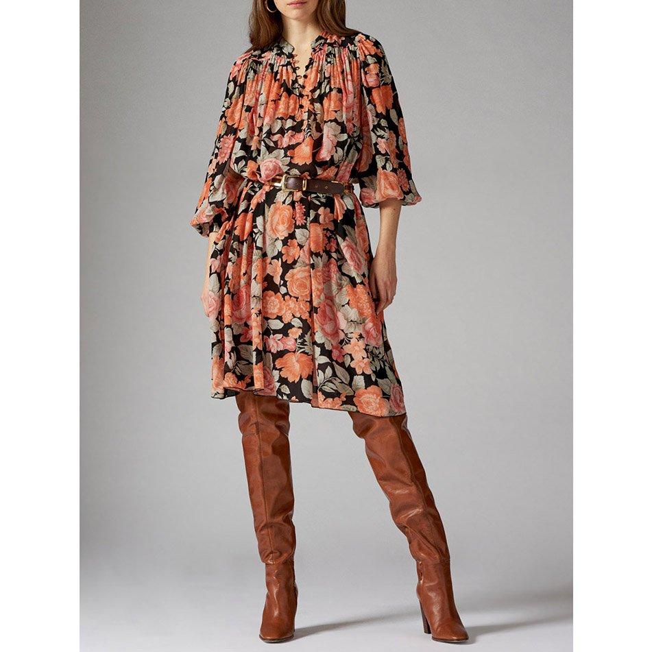 Camille Floral Print Dress - Black