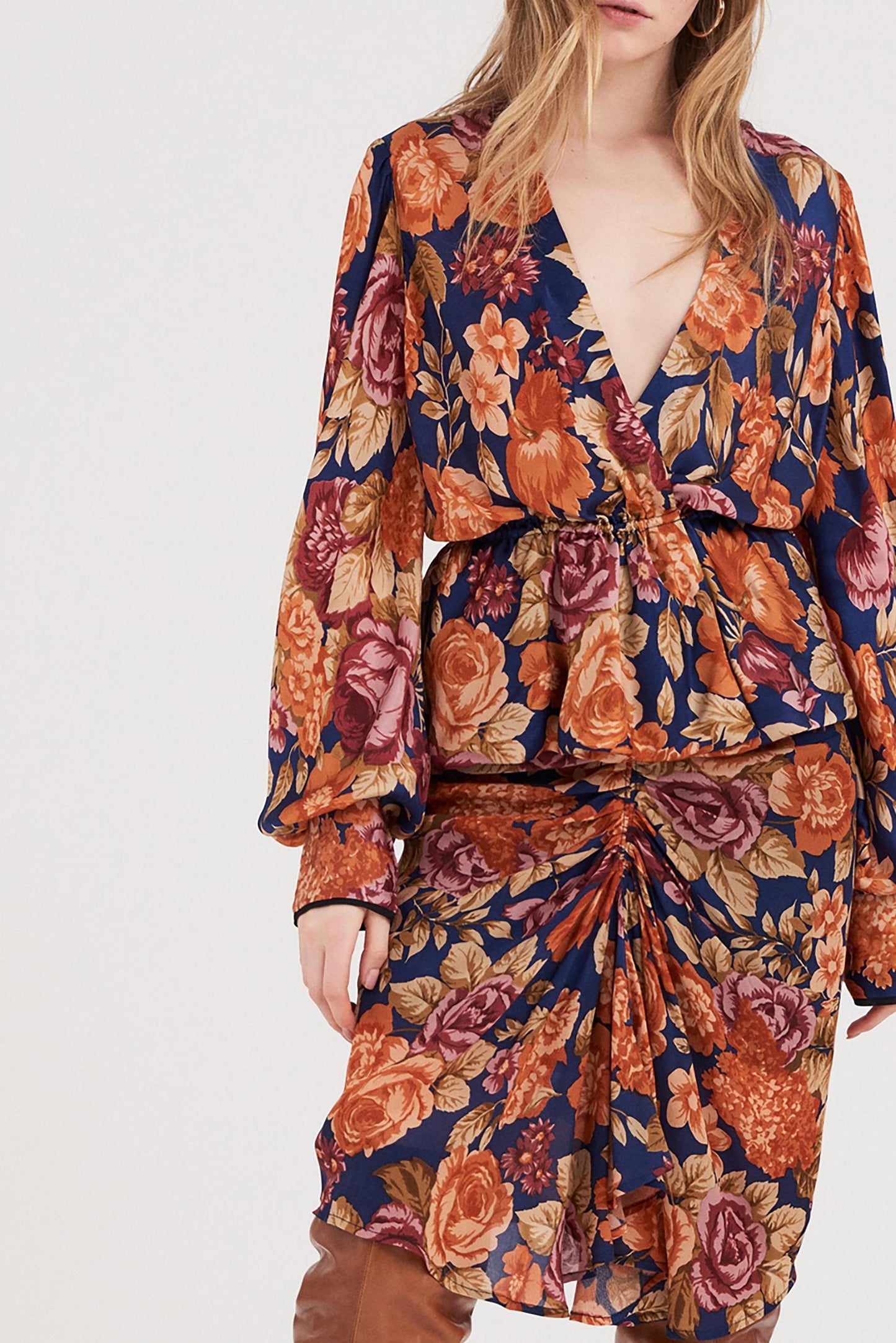 Camille Wrap Blouse - Navy Blue