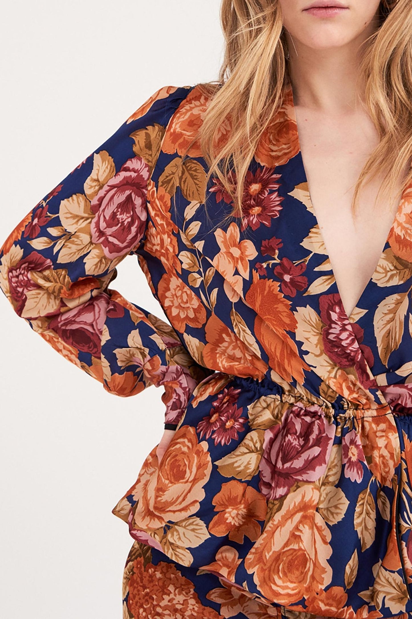 Camille Wrap Blouse - Navy Blue