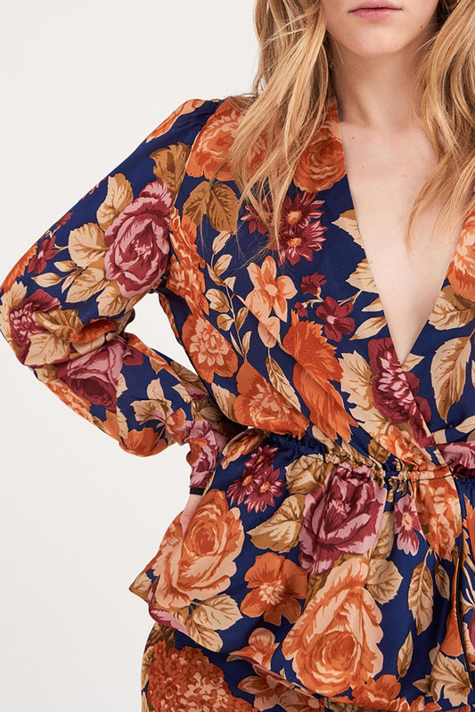 Camille Wrap Blouse - Navy Blue