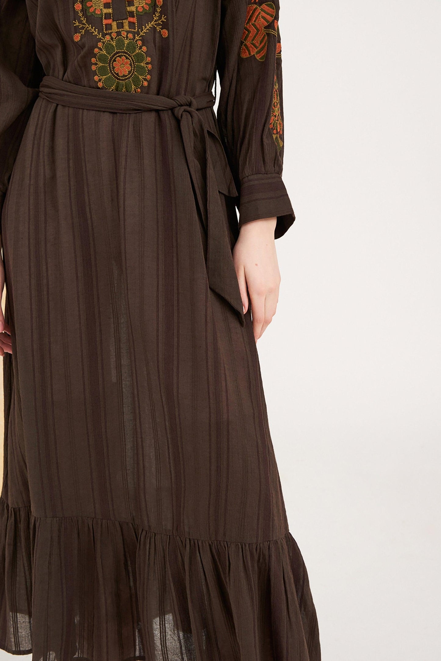 Cami Embroidered Maxi Dress - Brown