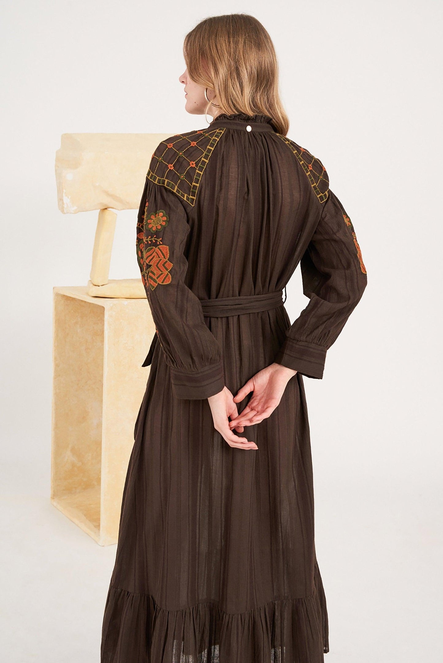 Cami Embroidered Maxi Dress - Brown