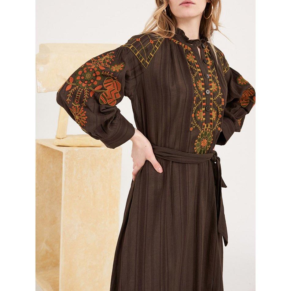 Cami Embroidered Maxi Dress - Brown