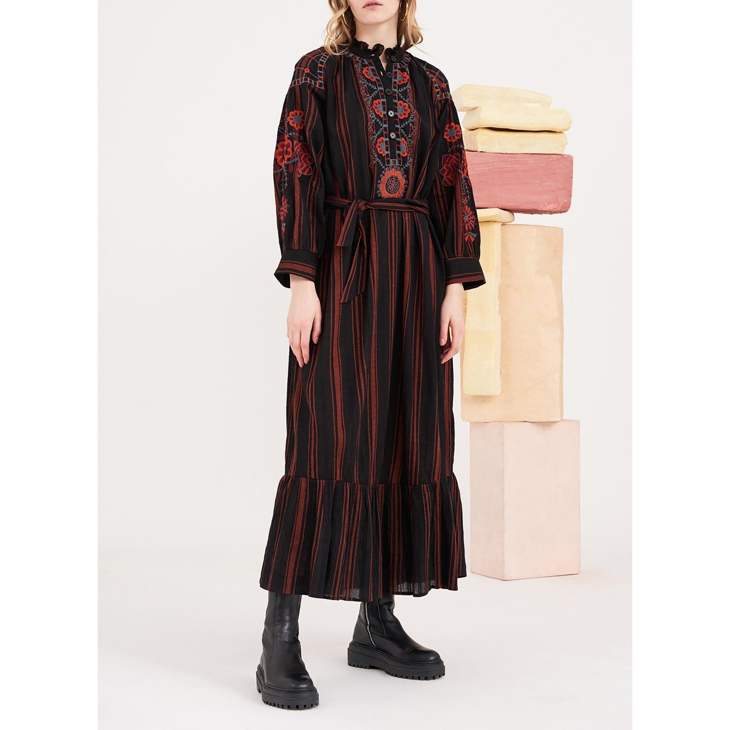 Cami Embroidered Maxi Dress - Black