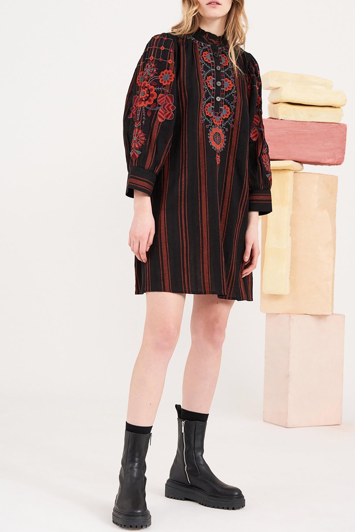 Cami Embroidered Midi Dress - Black