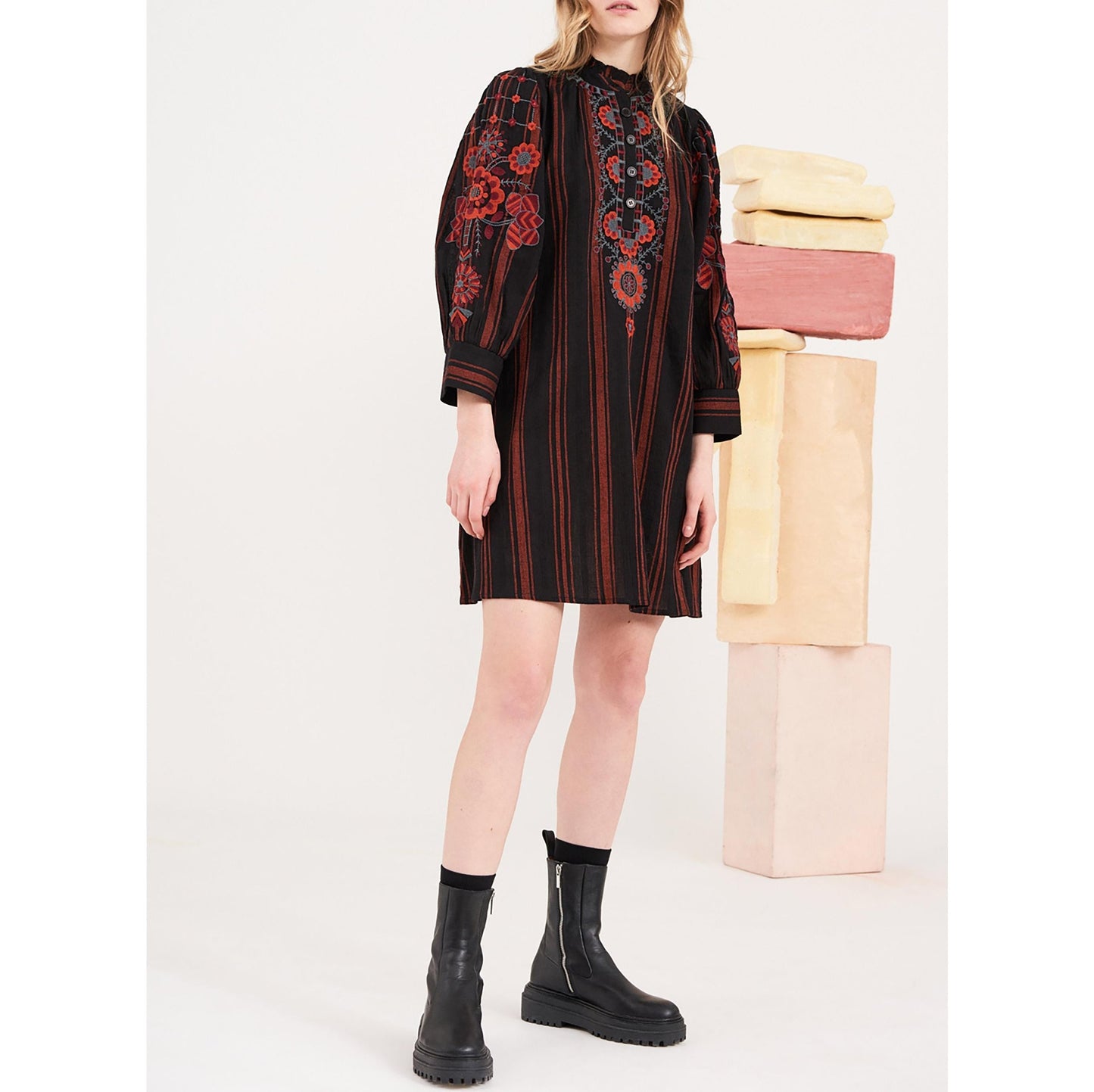 Cami Embroidered Midi Dress - Black