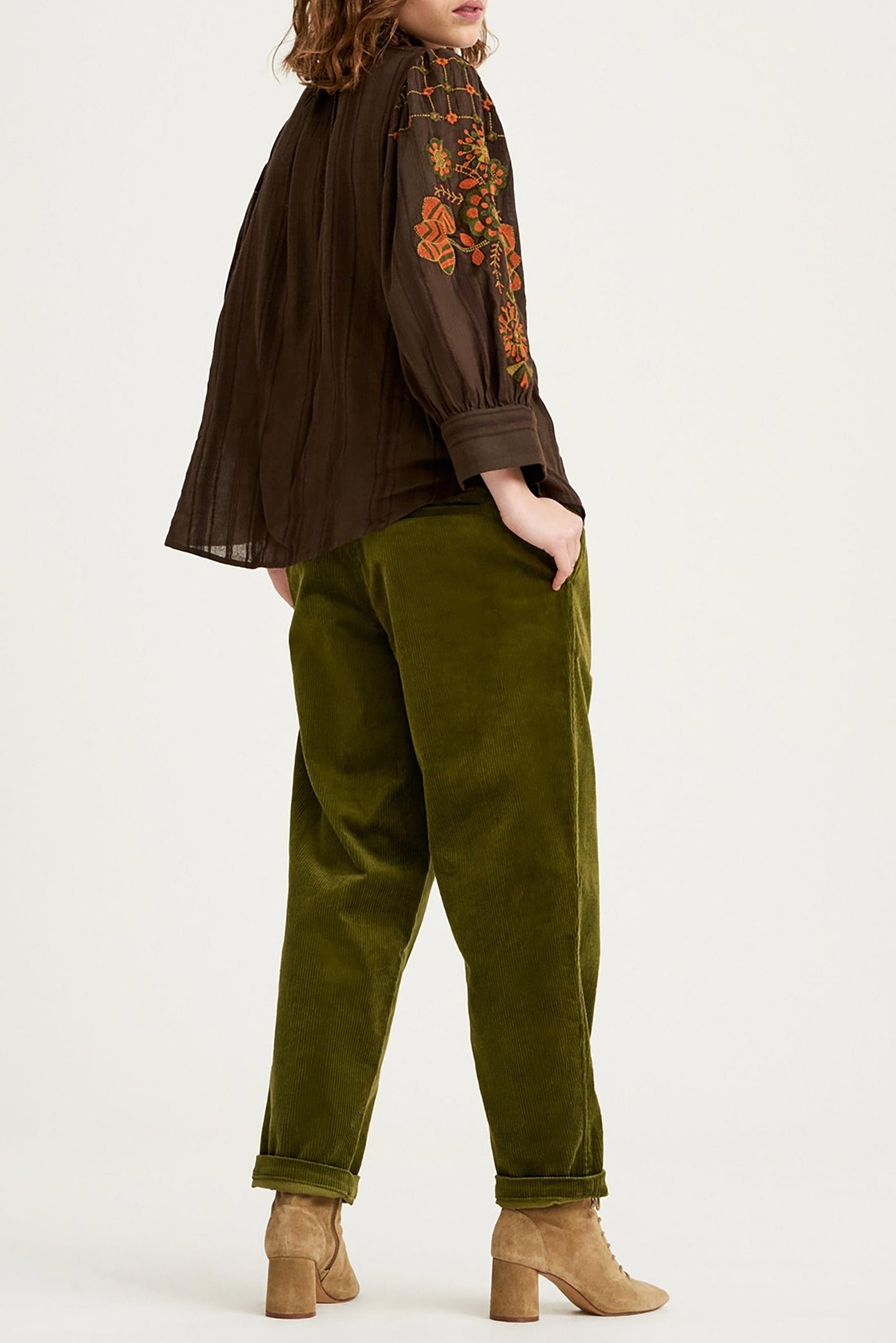 Cami Embroidered Blouse - Brown