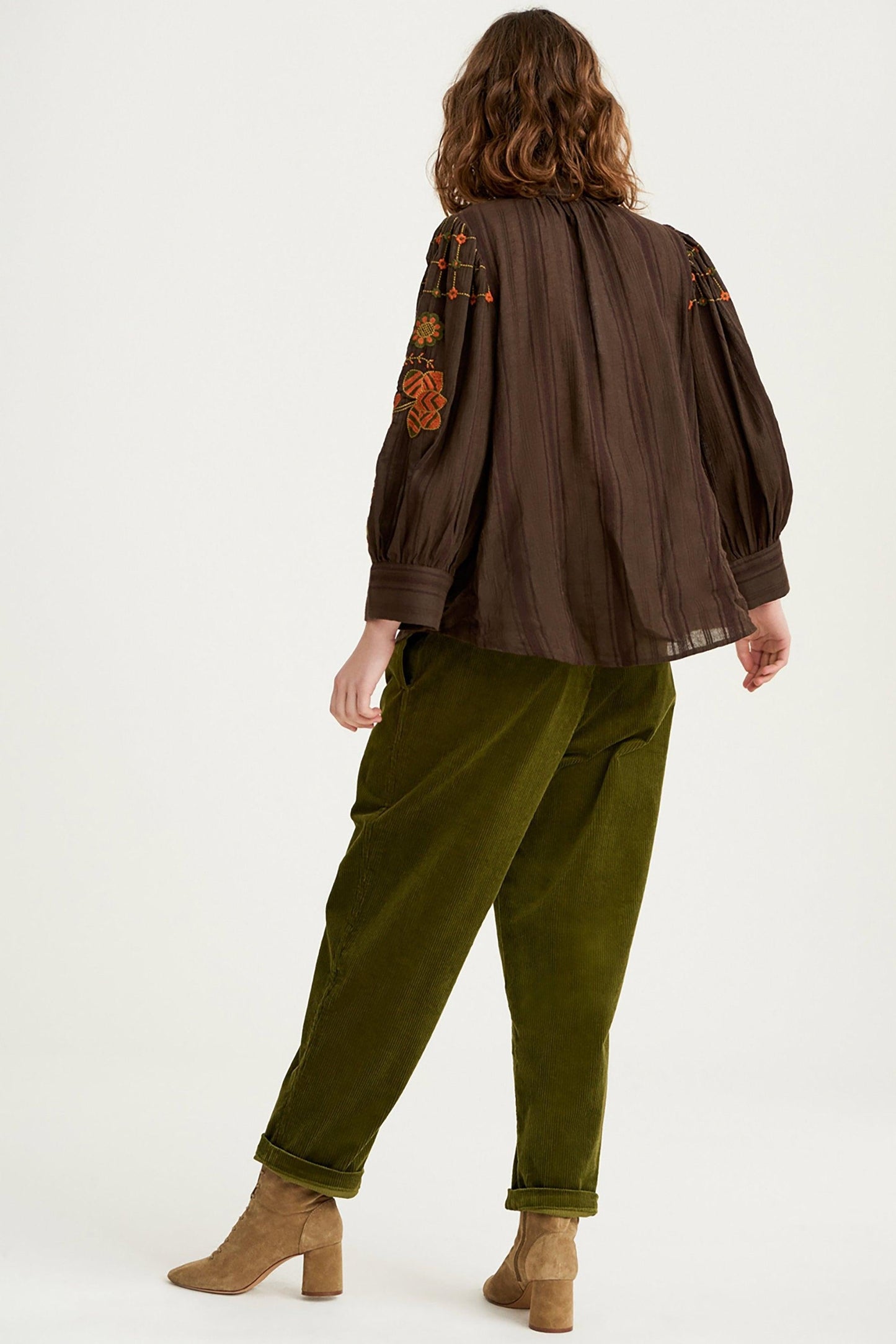 Cami Embroidered Blouse - Brown