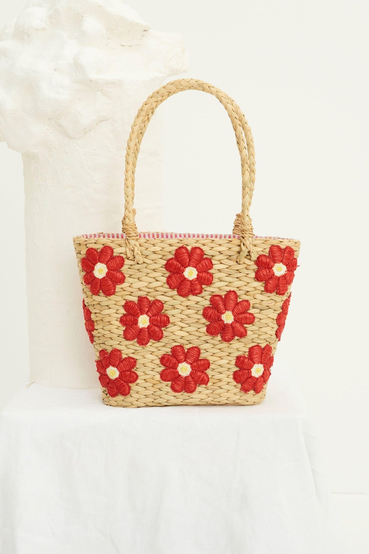 Yuke Straw Small Tote Bag - Red