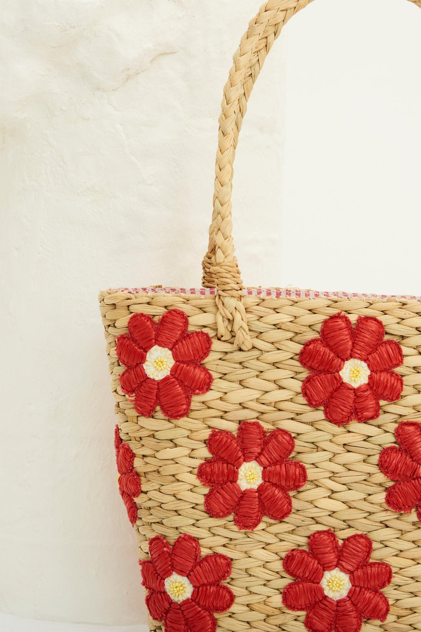 Yuke Straw Small Tote Bag - Red