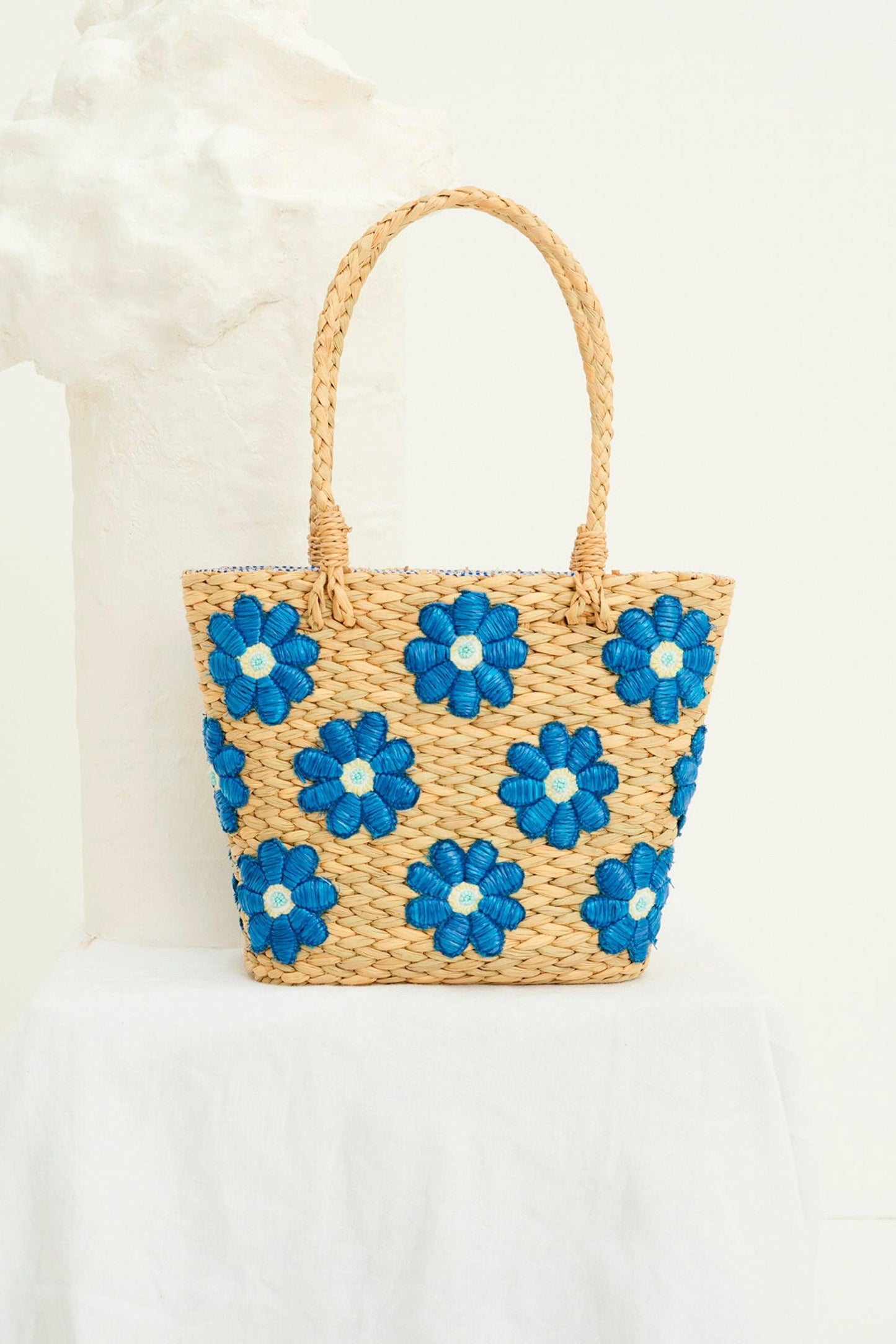 Yuke Straw Small Tote Bag - Blue