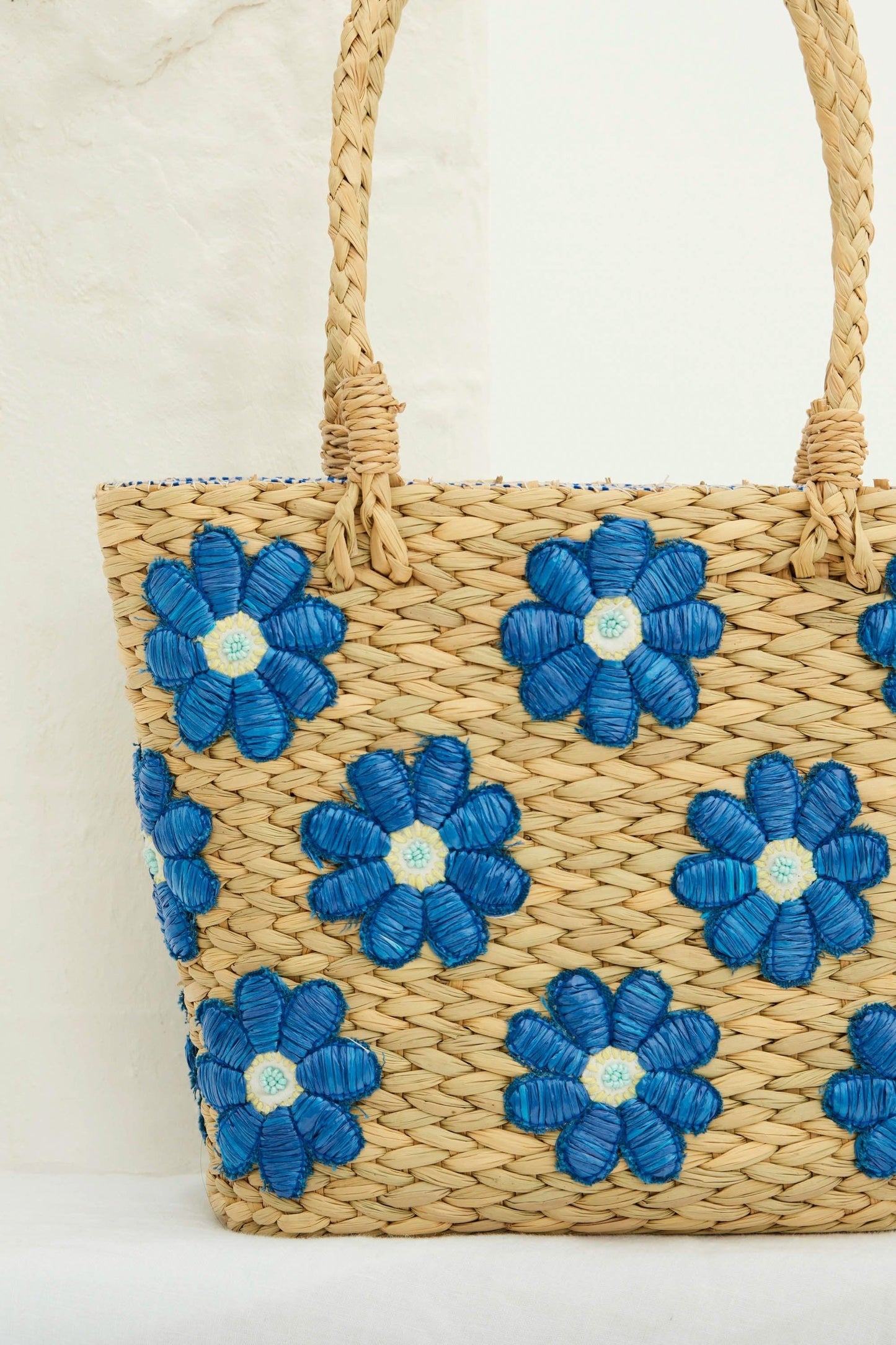 Yuke Straw Small Tote Bag - Blue