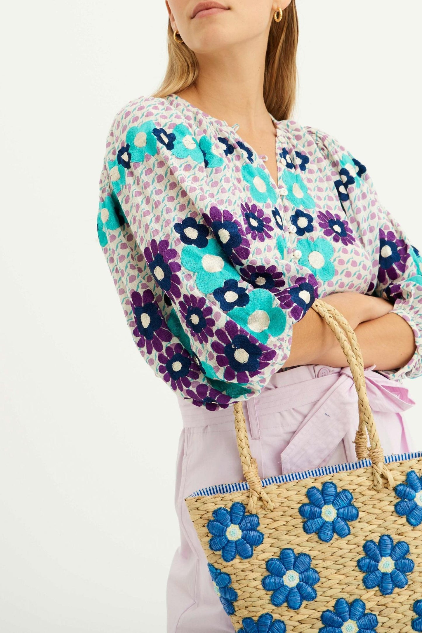 Yuke Straw Small Tote Bag - Blue