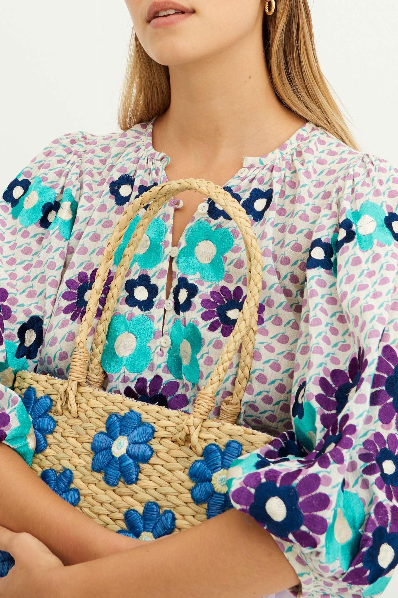 Yuke Straw Small Tote Bag - Blue