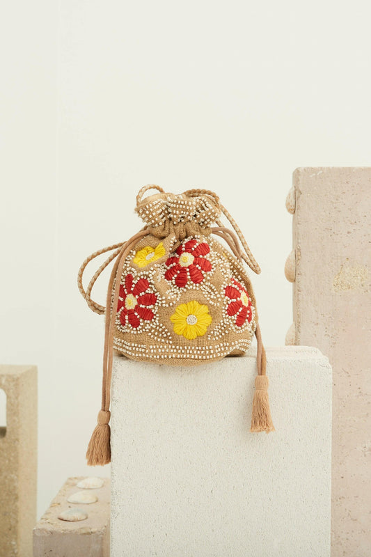 Bolso tipo cubo bordado Yuke - Rojo