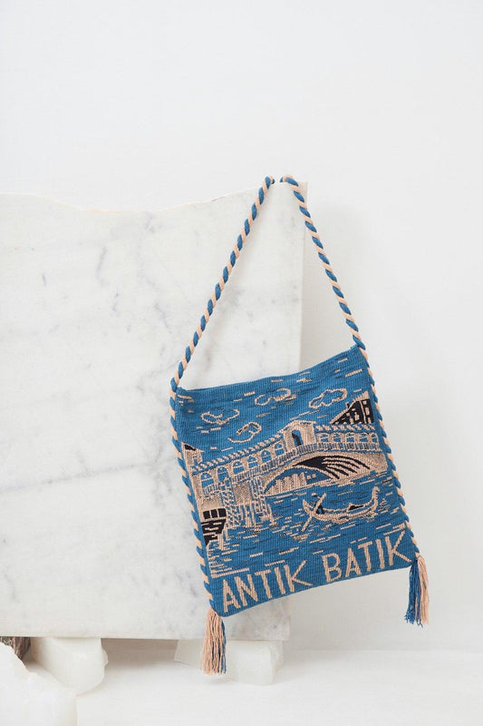 Venezia Woven Shoulder Bag - Blue