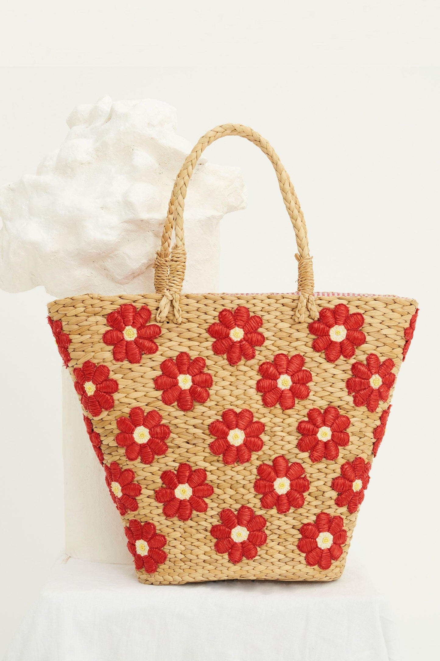 Yuke Straw Tote Bag - Red