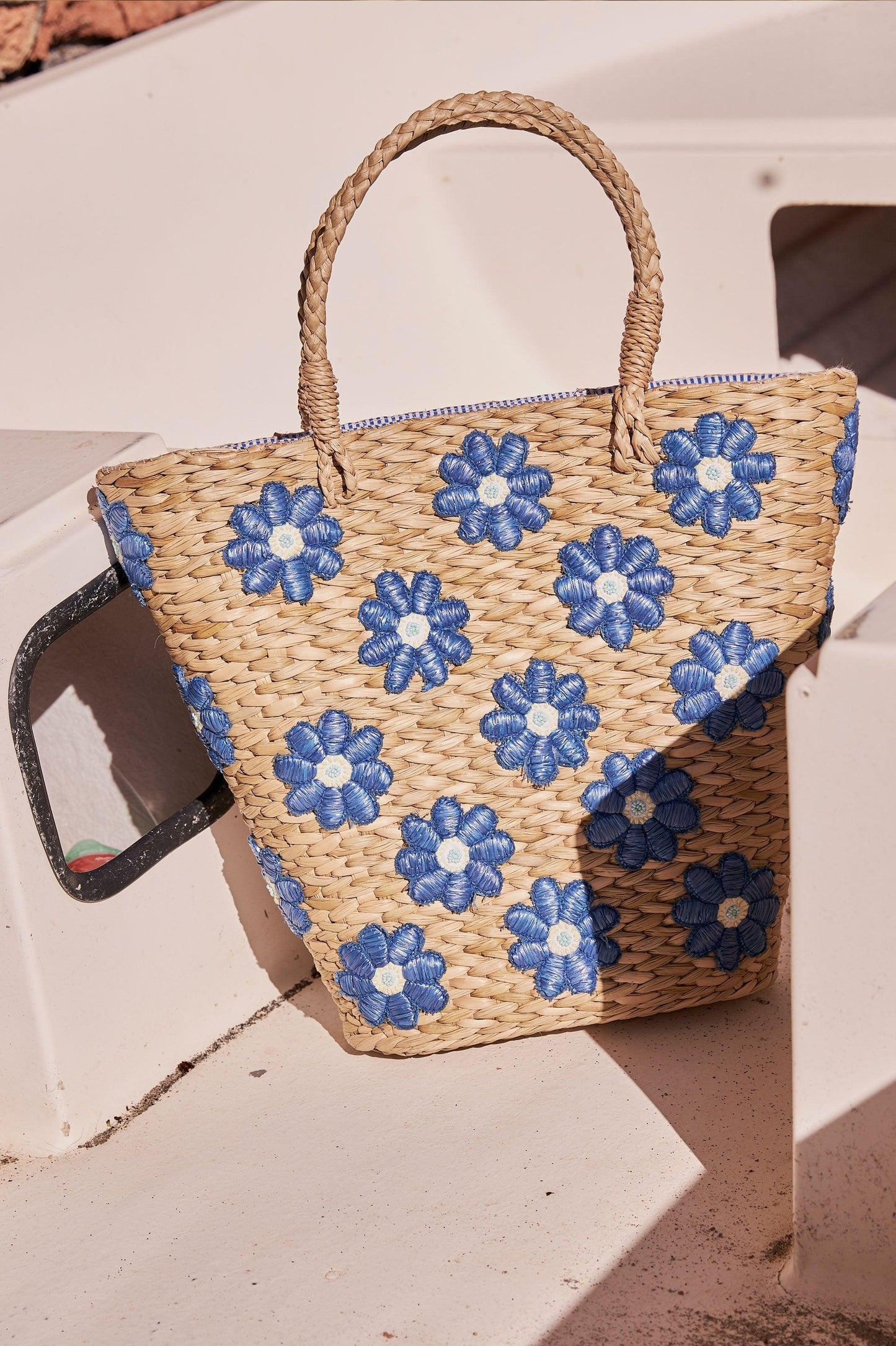 Yuke Straw Tote Bag - Blue