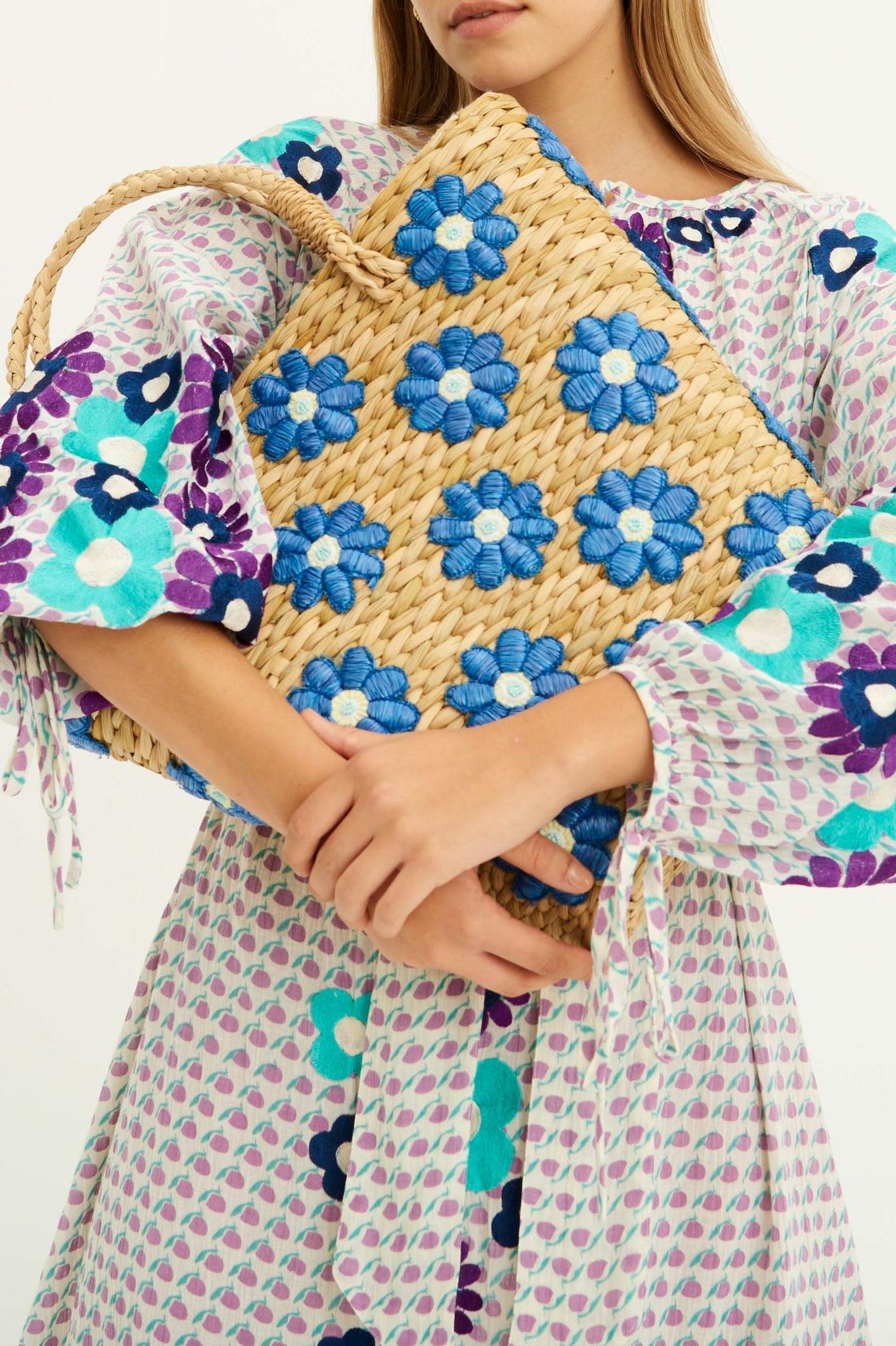 Yuke Straw Tote Bag - Blue