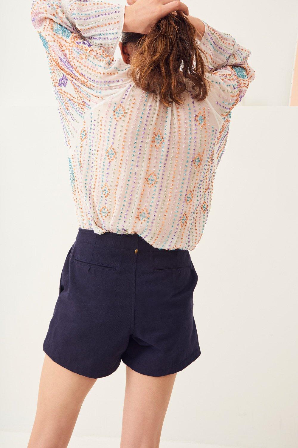 Ronan High-Waisted Cotton Shorts - Navy Blue