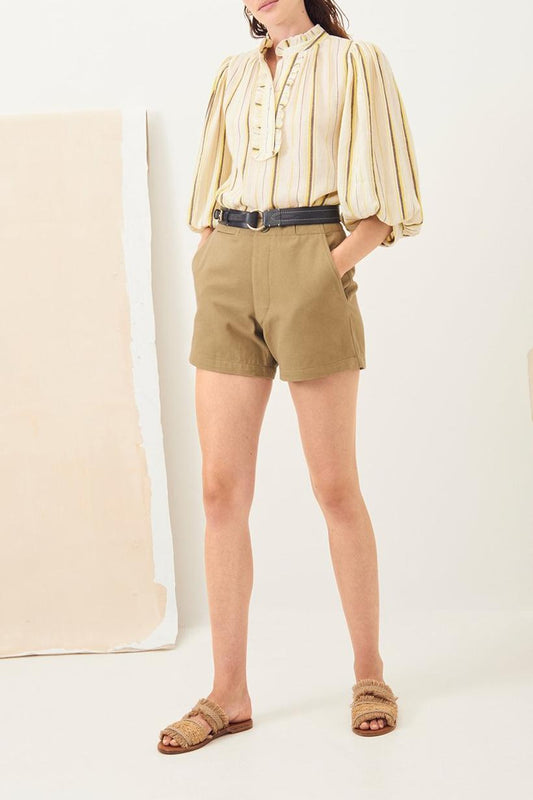 Ronan High-Waisted Cotton Shorts - Khaki