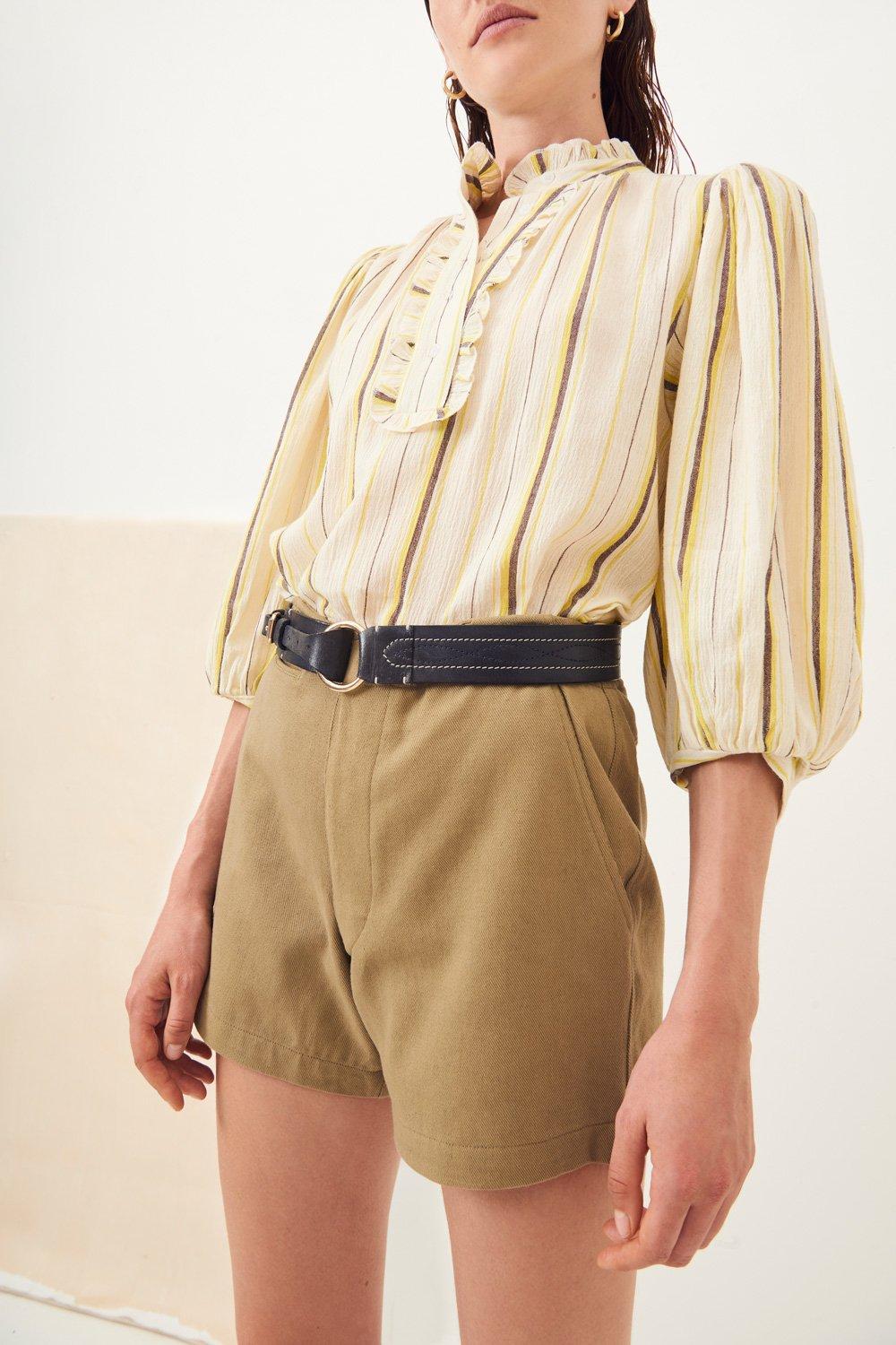 Ronan High-Waisted Cotton Shorts - Khaki