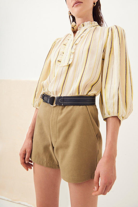 Ronan High-Waisted Cotton Shorts - Khaki