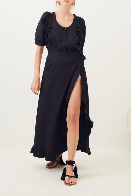 Popy Slitted Maxi Skirt - Black