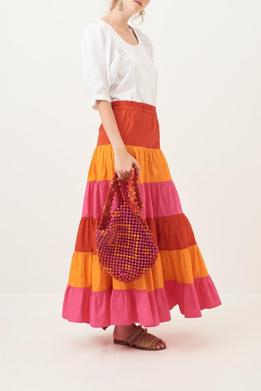 Popy Ruffled Maxi Skirt - Pink & Orange