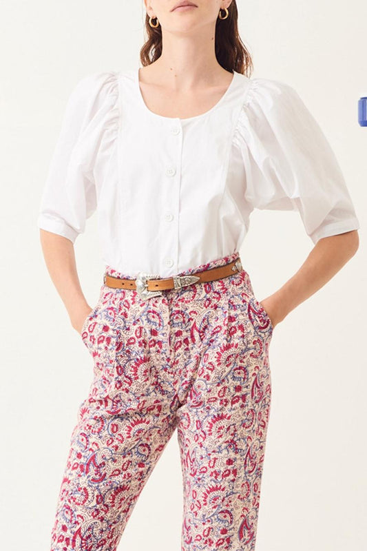 Popy Puff-Sleeve Blouse - White