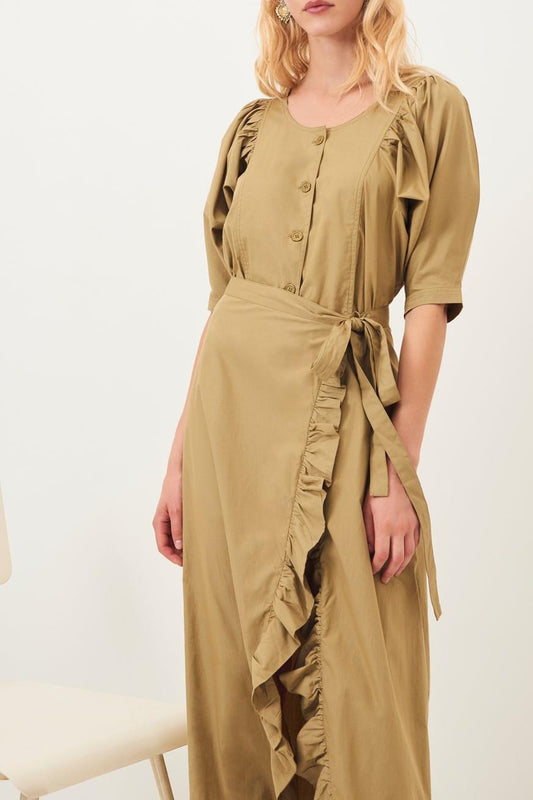 Popy Puff-Sleeve Blouse - Khaki