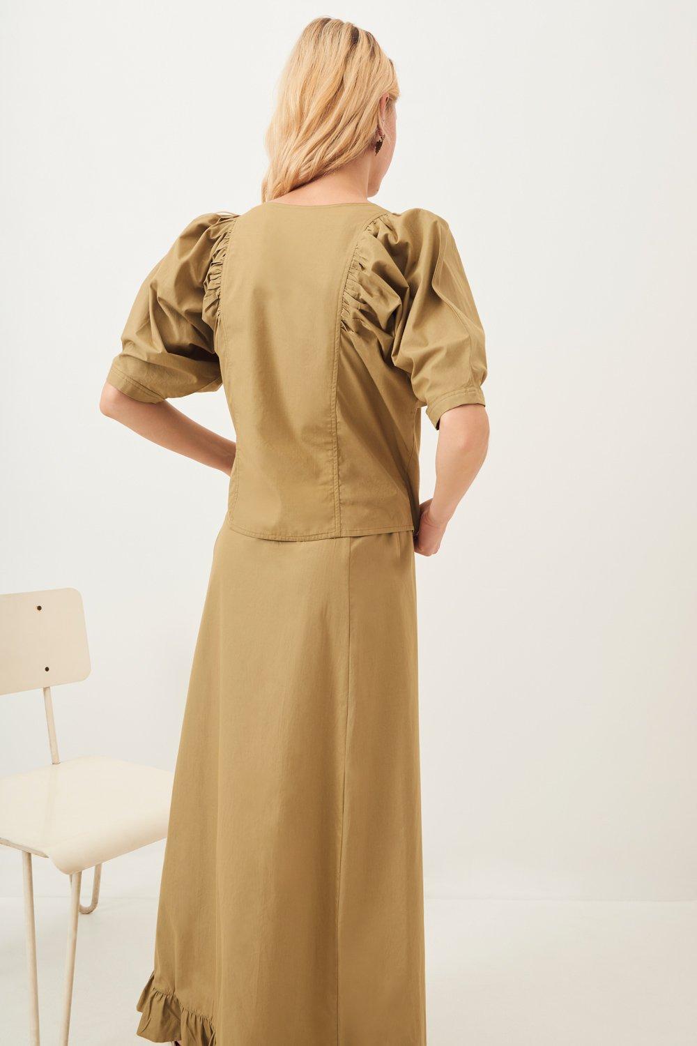 Popy Puff-Sleeve Blouse - Khaki