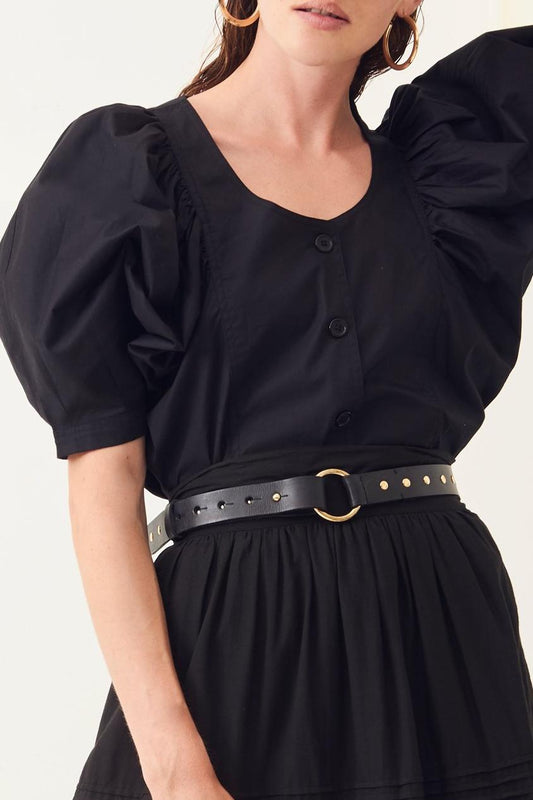 Popy Puff-Sleeve Blouse - Black