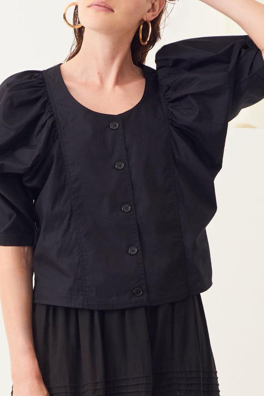 Popy Puff-Sleeve Blouse - Black
